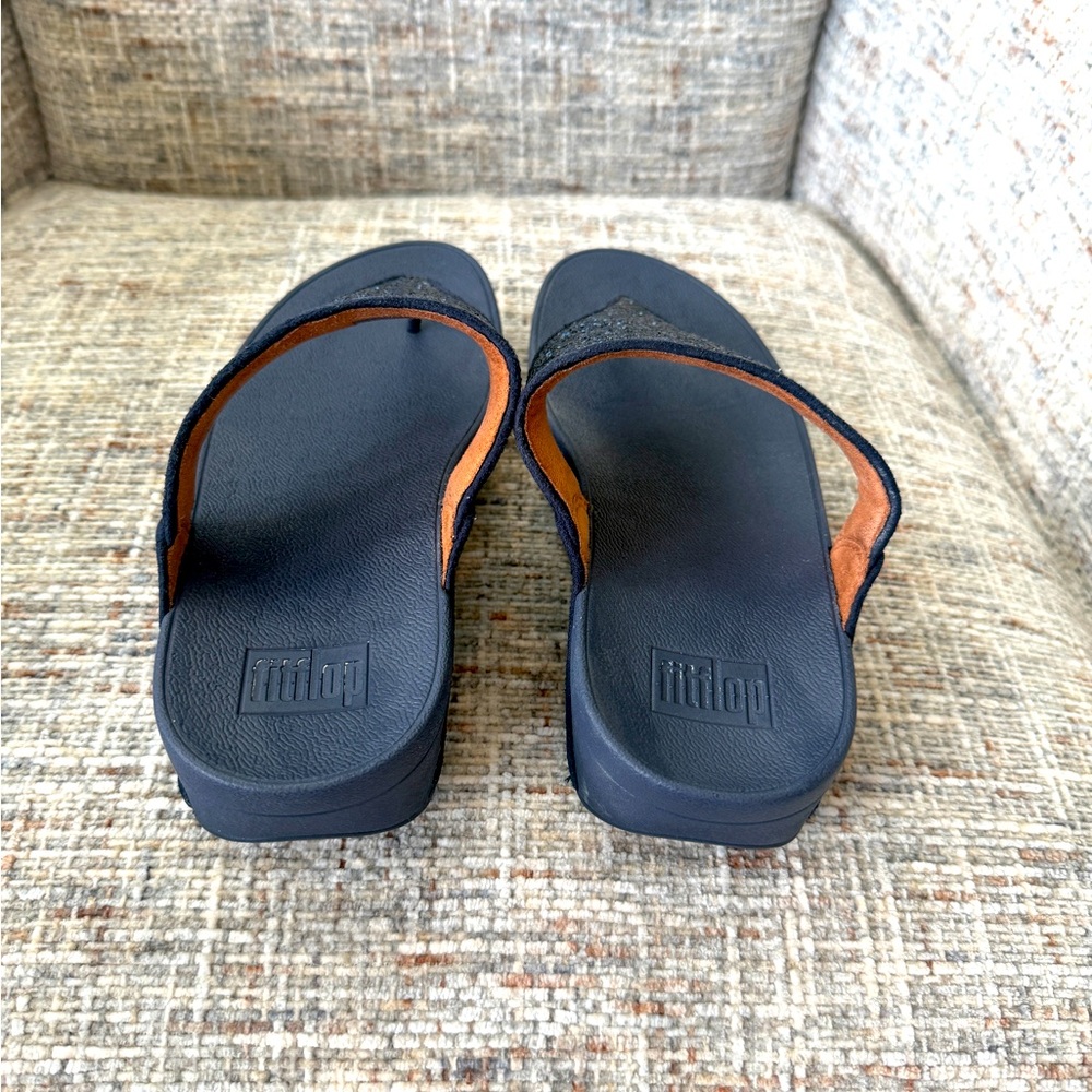 FitFlop Shoes Womens Size 9 Navy Glitter Glam Thong Sandals Comfort - Picture 4 of 6